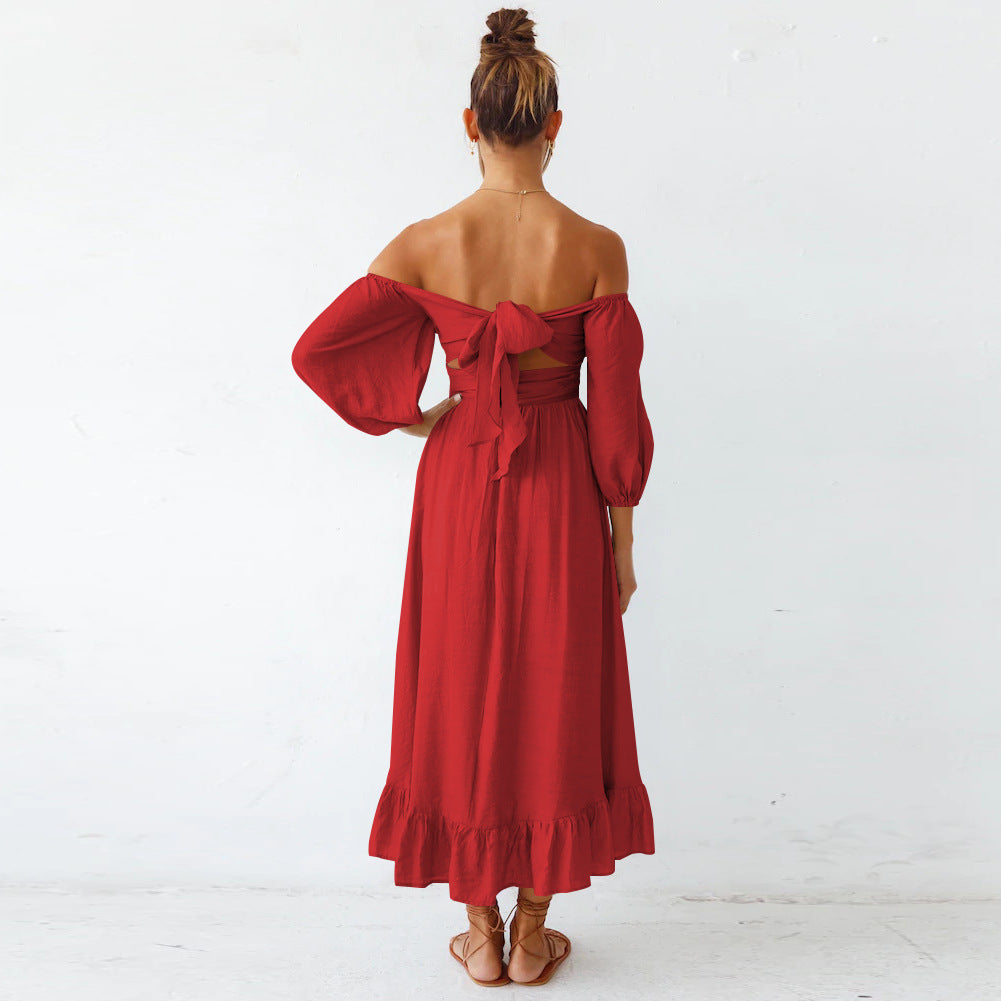 Women Red Off-Shoulder Midi Dress