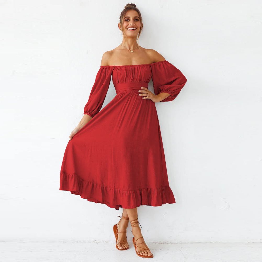 Women Red Off-Shoulder Midi Dress