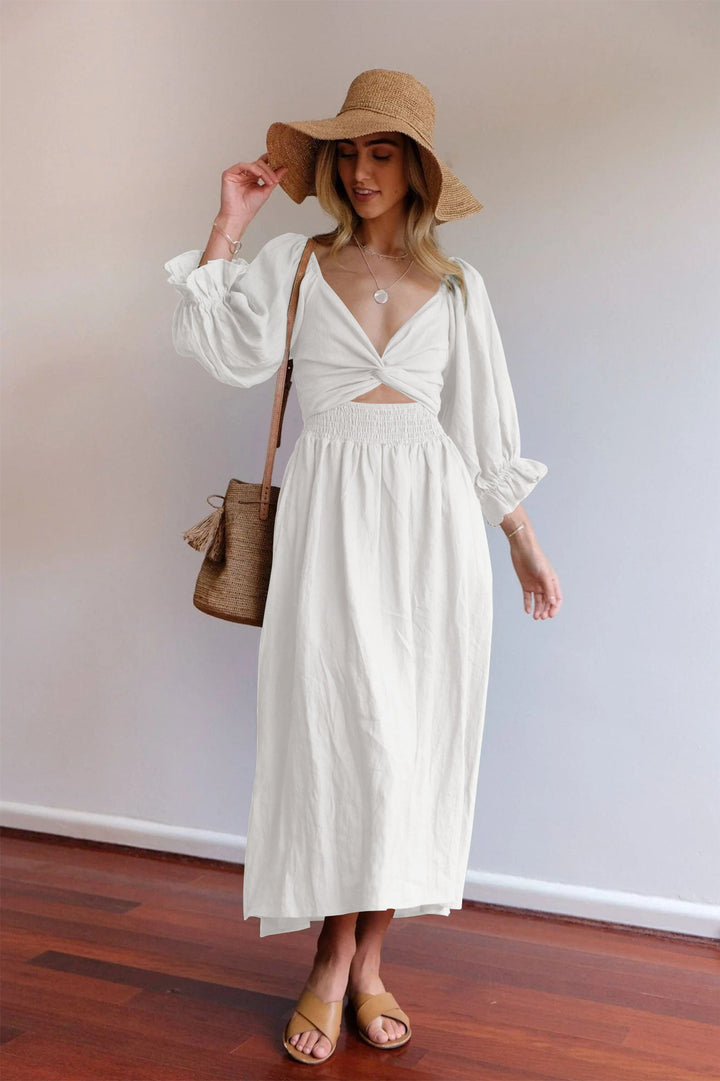 Midi Fit and Flare Three-Quarter Sleeves Dress