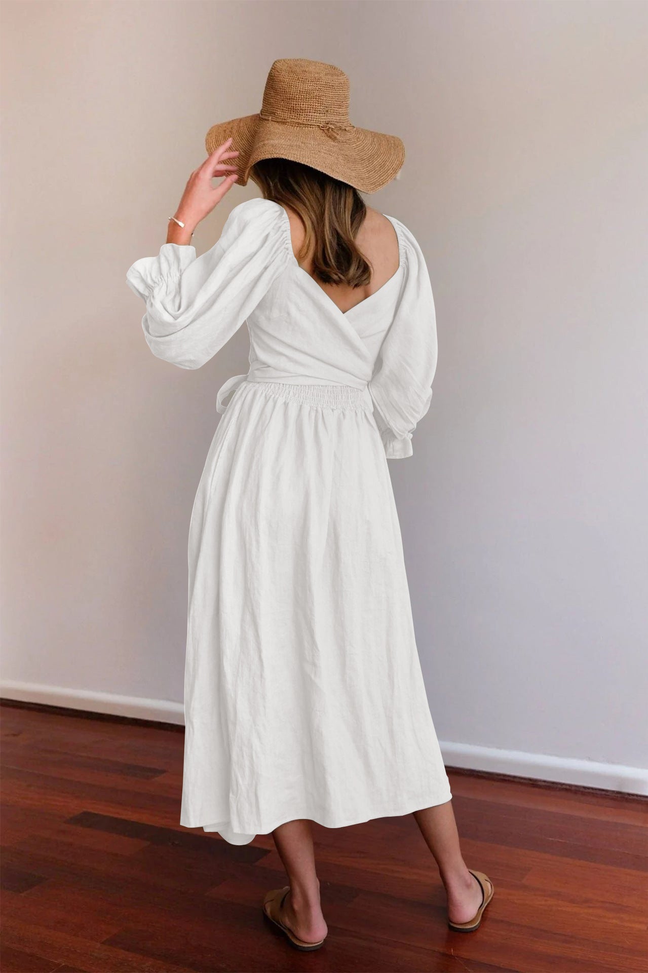 Midi Fit and Flare Three-Quarter Sleeves Dress