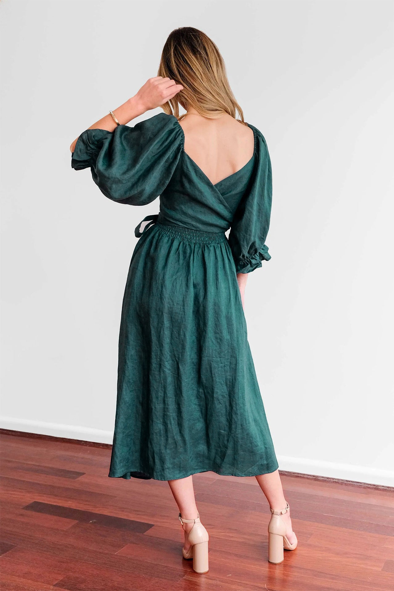 Fit and Flare Three-Quarter Sleeves Midi Dress