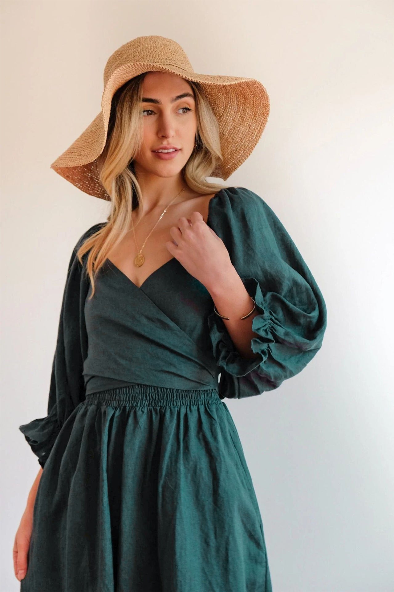 Fit and Flare Three-Quarter Sleeves Midi Dress