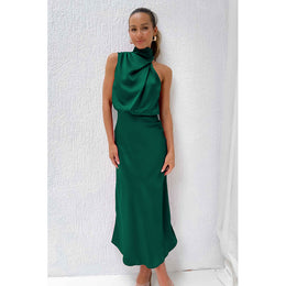 Green High Neck Sleeveless Maxi Dress
