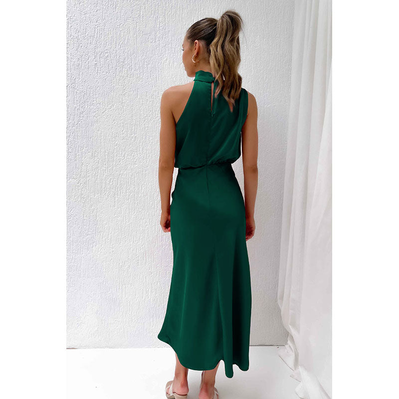 Green High Neck Sleeveless Maxi Dress