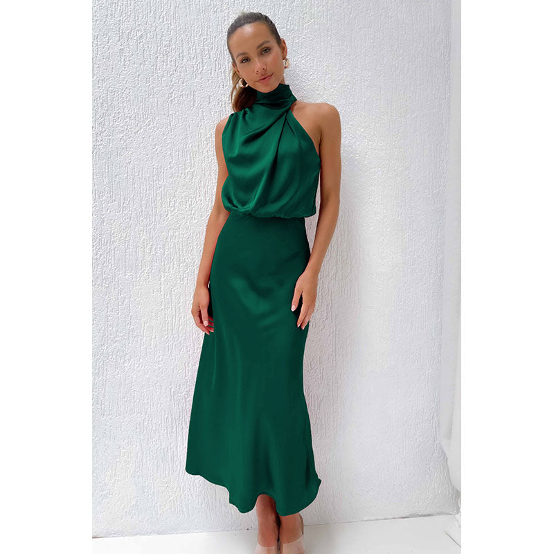 Green High Neck Sleeveless Maxi Dress