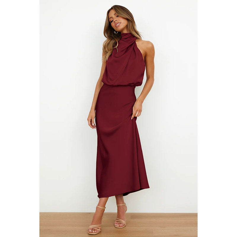 Maroon Colour Halter Neck Blouson Dress