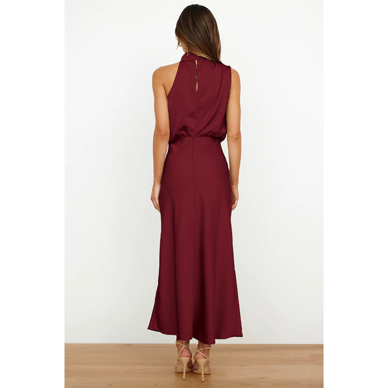 Maroon Colour Halter Neck Blouson Dress