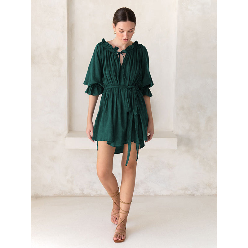 Green Off Shoulder Fit and Flare Dress