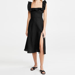 Black Off-Shoulder Fit & Flare Midi Dress