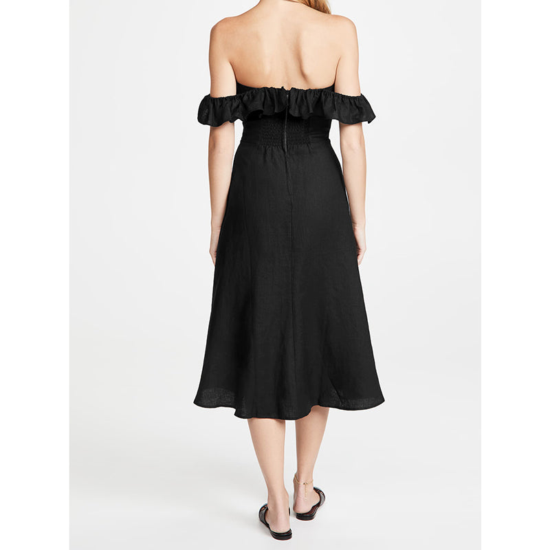 Black Off-Shoulder Fit & Flare Midi Dress