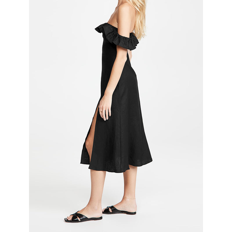 Black Off-Shoulder Fit & Flare Midi Dress