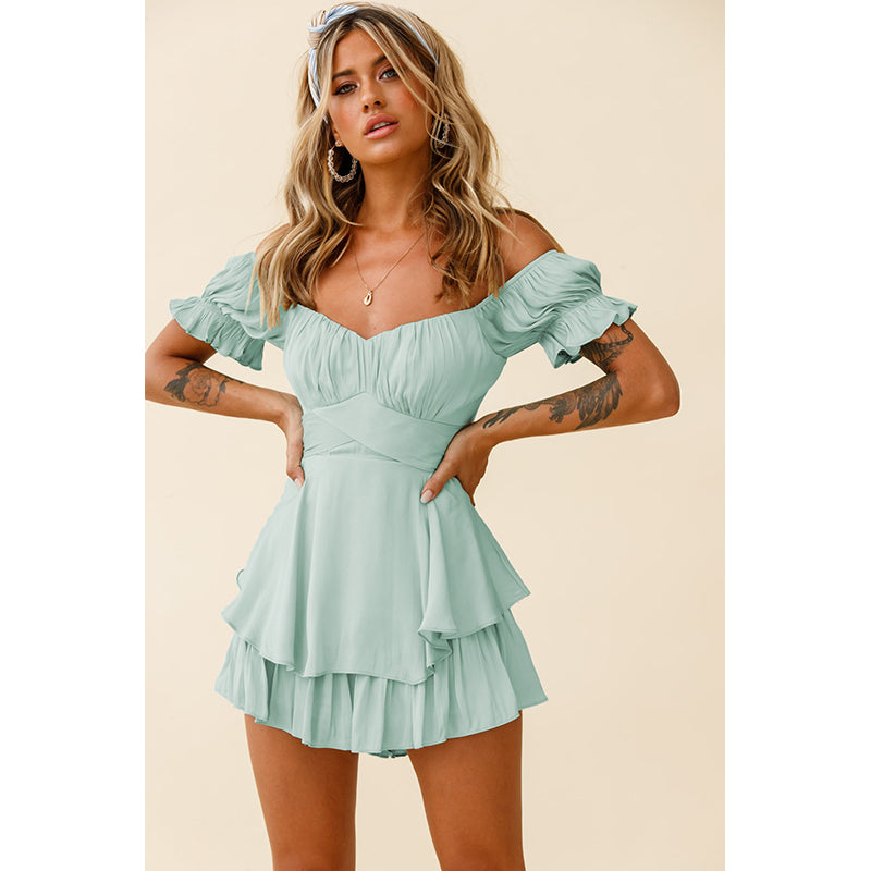 Sea Green Off-Shoulder Layered Playsuit
