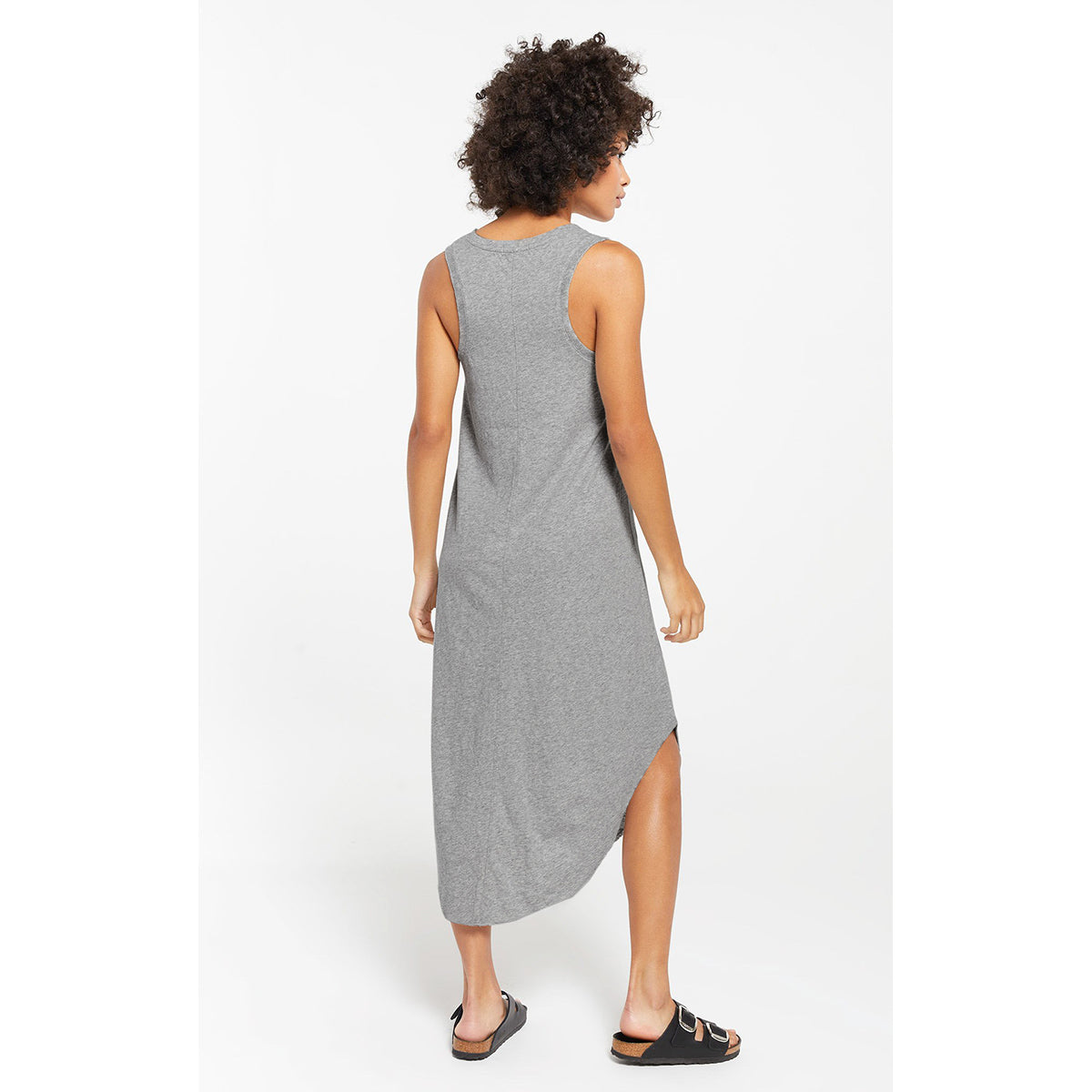 Solid Grey Melange A-Line Midi Dress