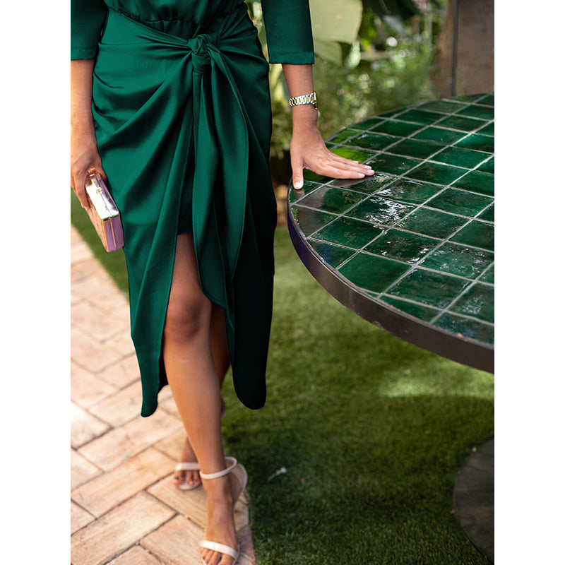 Green Round Neck A-Line Maxi Dress