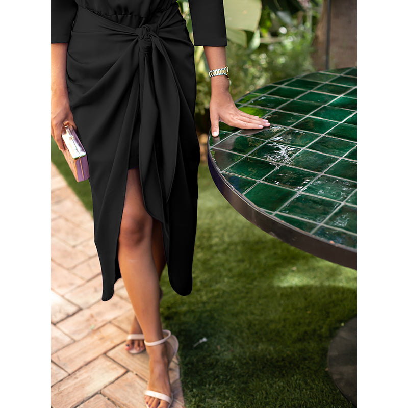 Black Boat Neck Puff Sleeves Sheath Dress