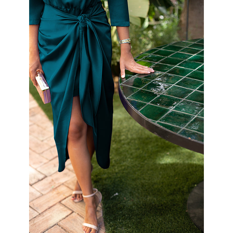 Blue Round Neck Wrap Maxi Dress