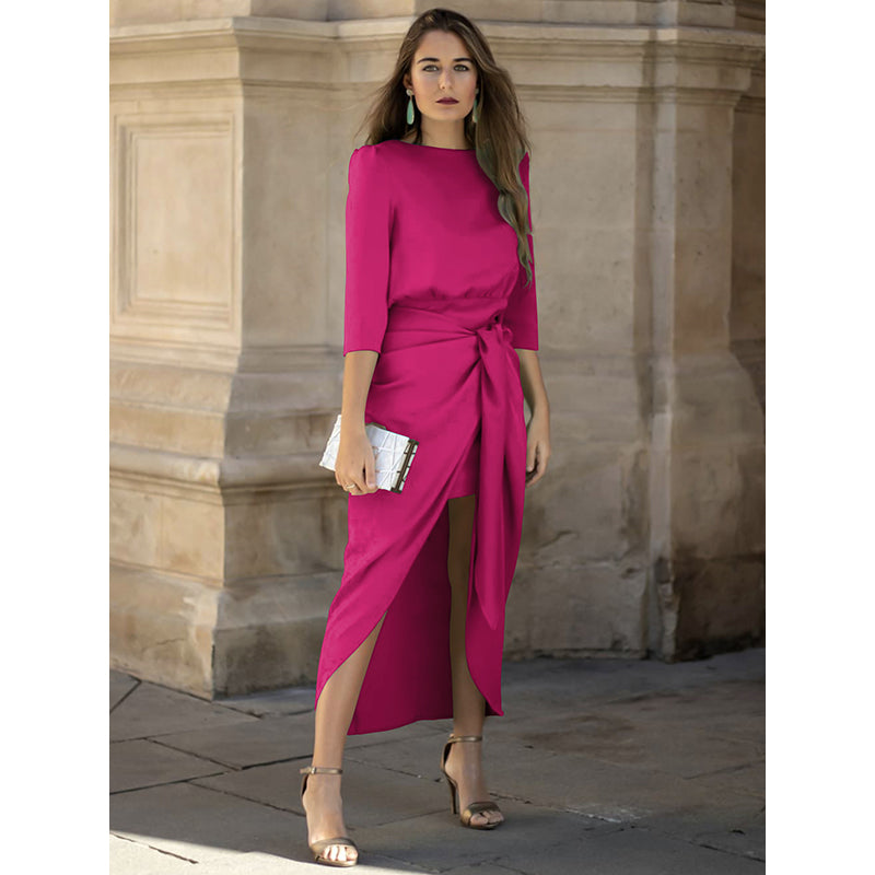 Pink Boat Neck Maxi Dress