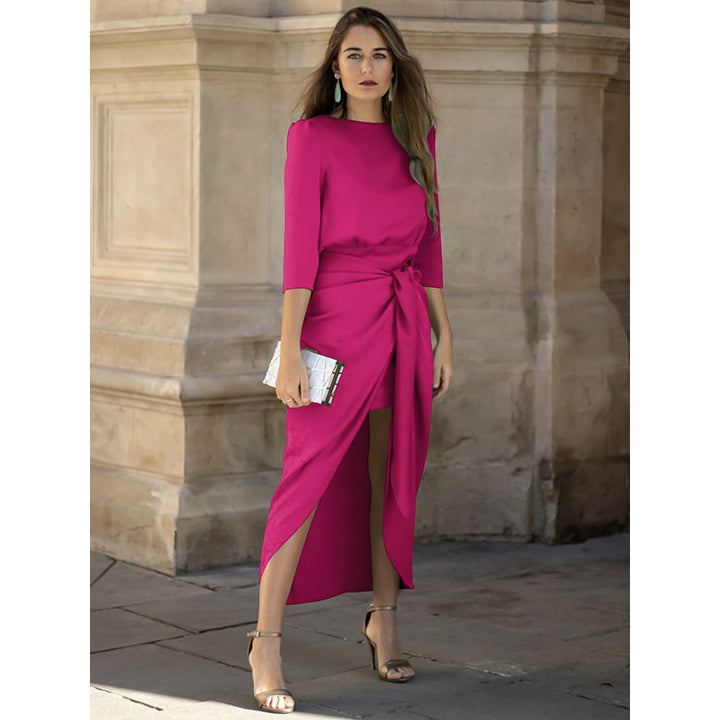 Pink Boat Neck Maxi Dress