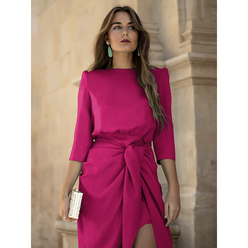 Pink Boat Neck Maxi Dress