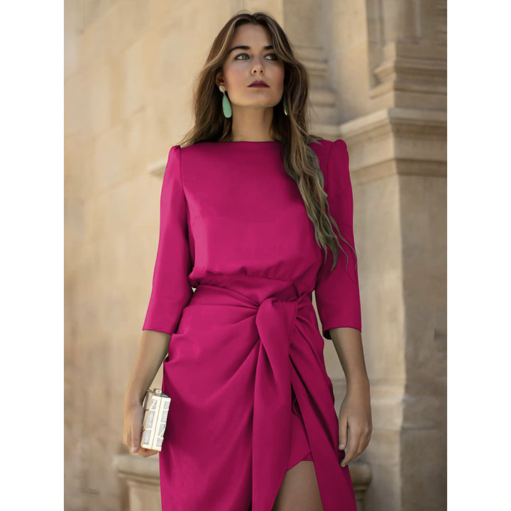 Pink Boat Neck Maxi Dress
