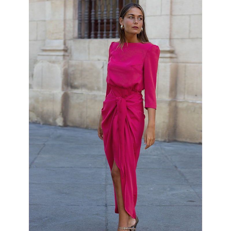 Pink Boat Neck Maxi Dress