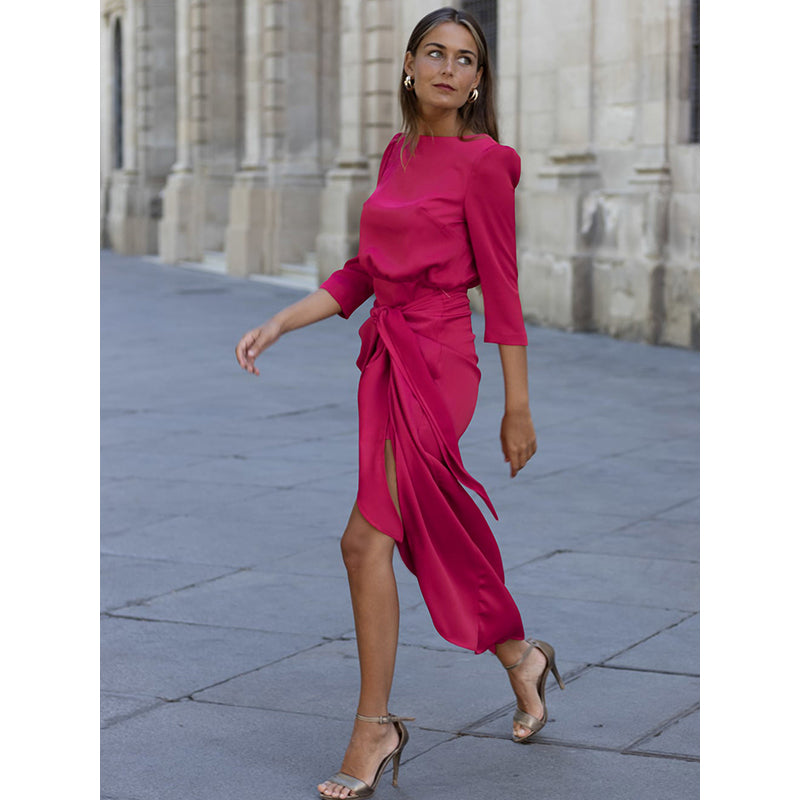 Pink Boat Neck Maxi Dress