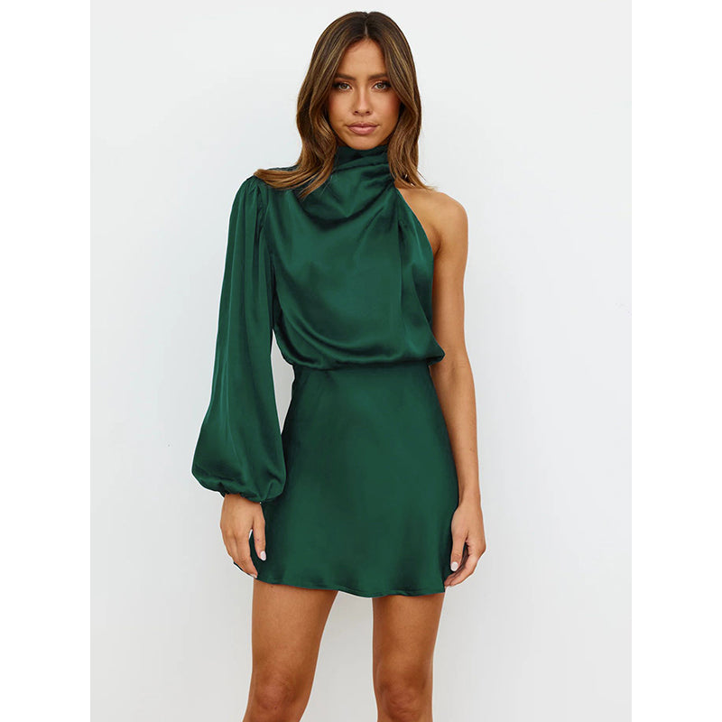 Green Puff Sleeve A-Line Mini Dress