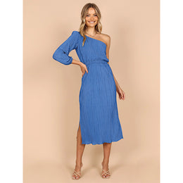 Blue One Shoulder Midi Dress