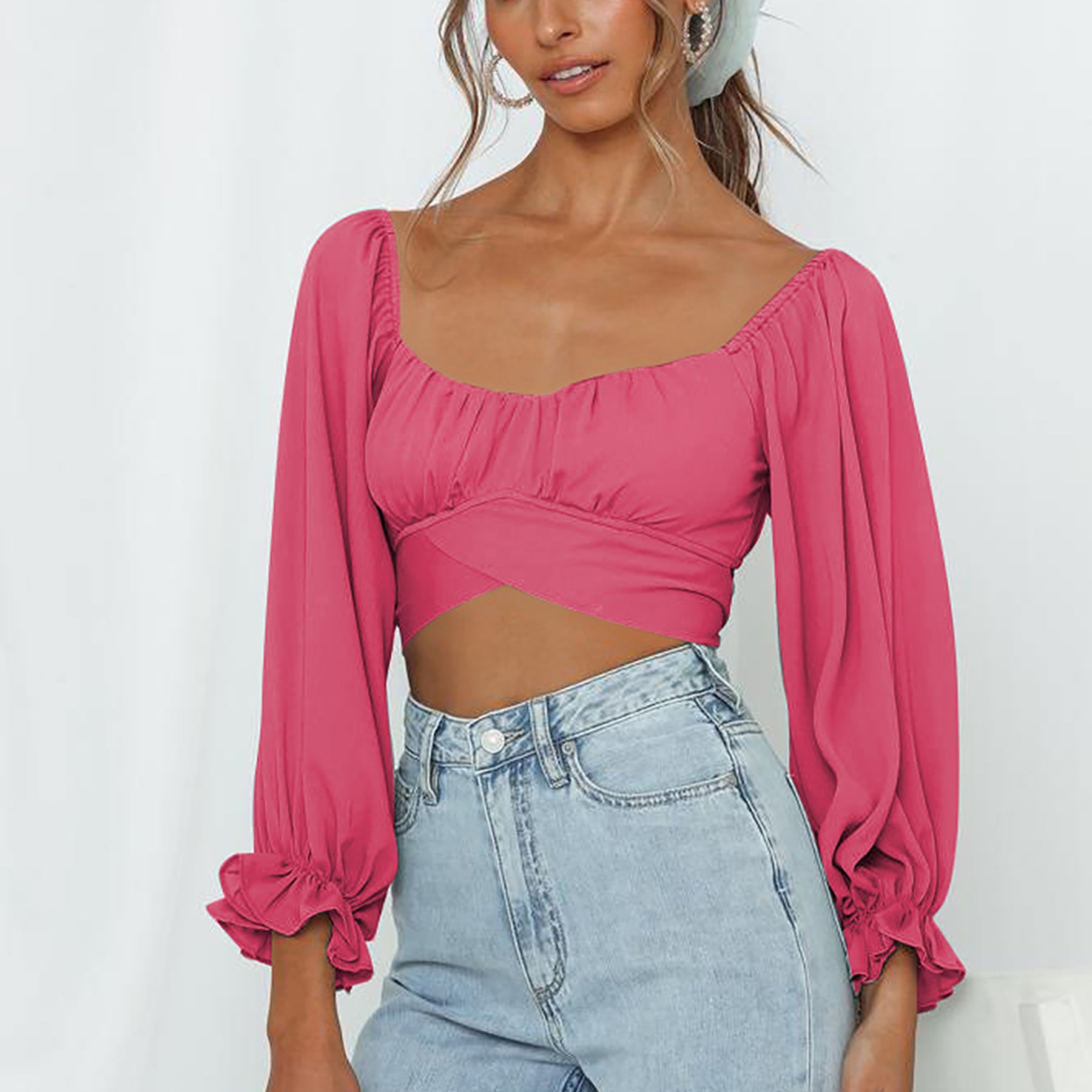 Fuchsia Sweetheart Neck Crop Top