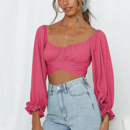 Fuchsia Sweetheart Neck Crop Top