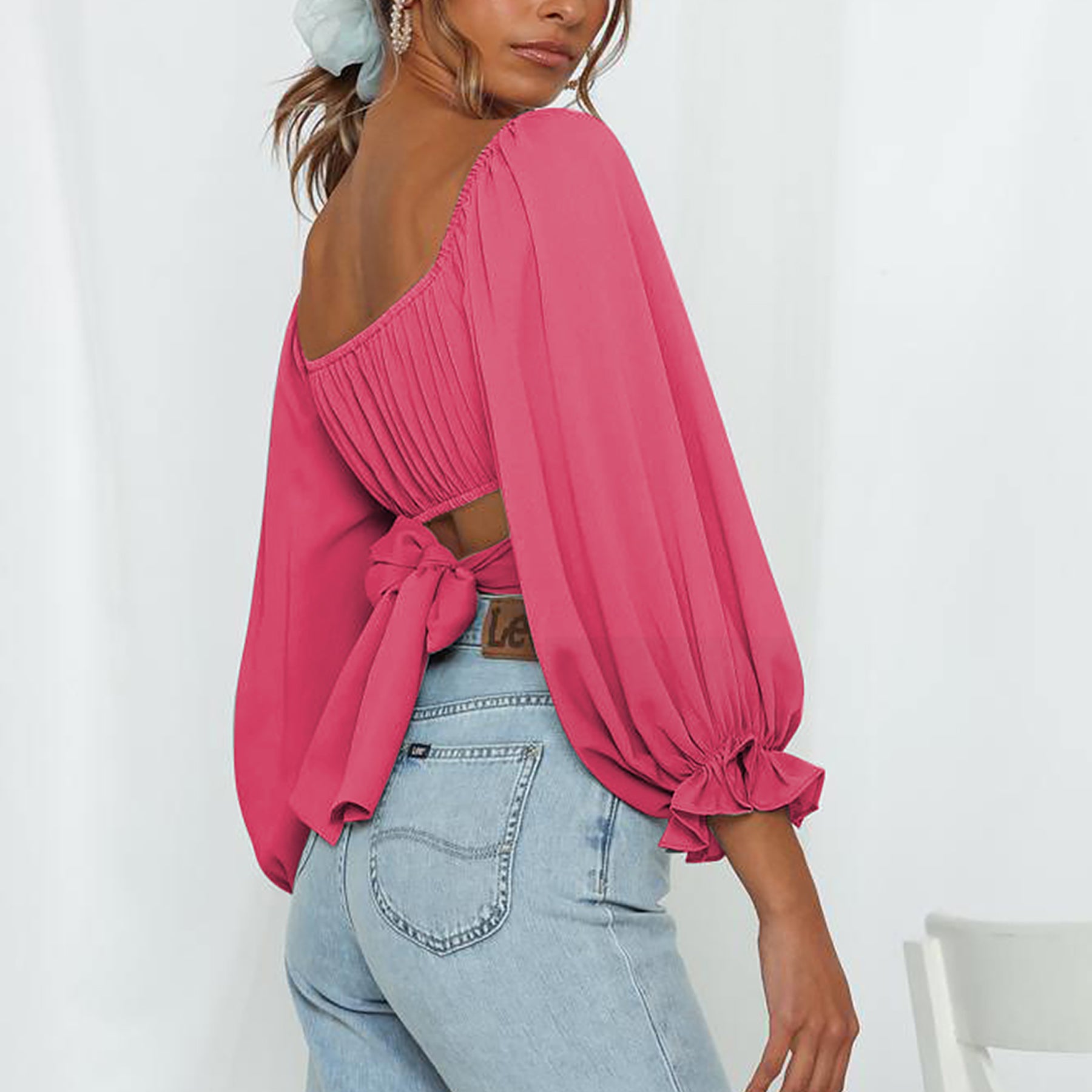 Fuchsia Sweetheart Neck Crop Top