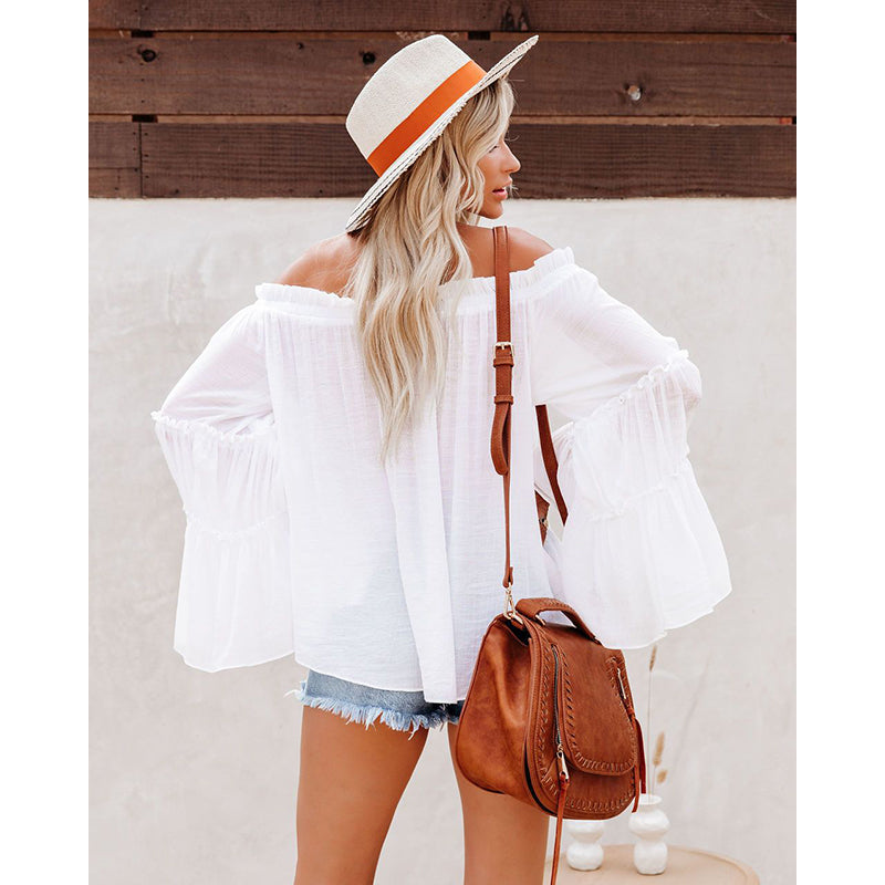White Bell Sleeve Off Shoulder Bardot Top
