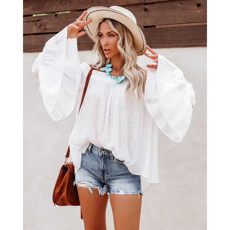 White Bell Sleeve Off Shoulder Bardot Top