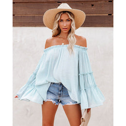 Off-Shoulder Flared Sleeve Bardot Top