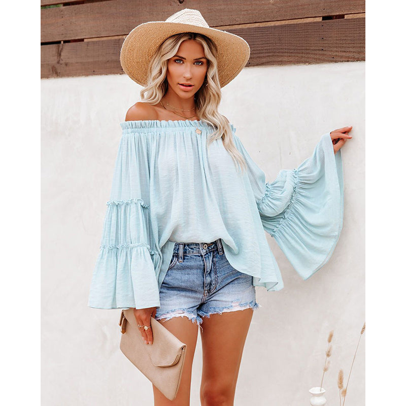 Off-Shoulder Flared Sleeve Bardot Top