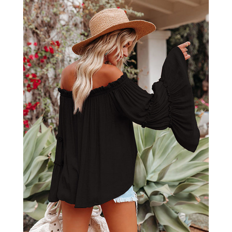 Black Off-Shoulder Bell Sleeve Bardot Top
