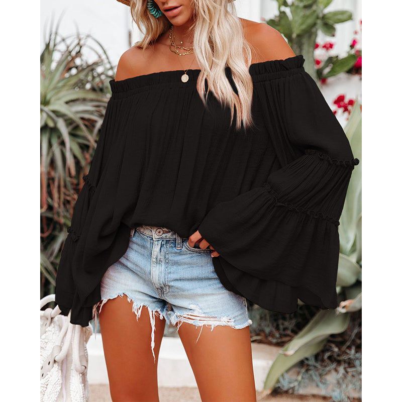 Black Off-Shoulder Bell Sleeve Bardot Top