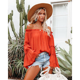 Orange Off-Shoulder Bell Sleeves Bardot Top