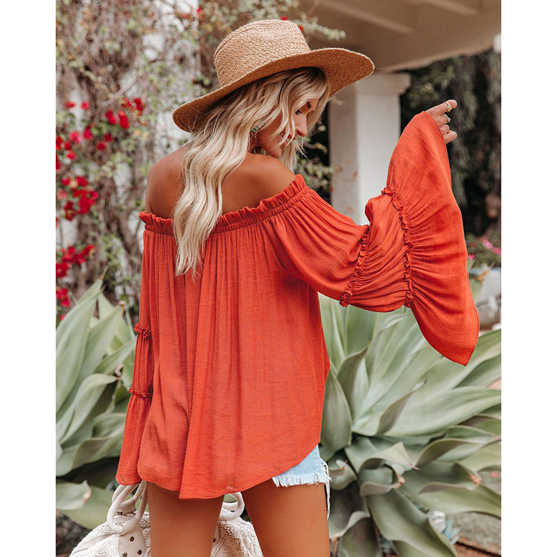 Orange Off-Shoulder Bell Sleeves Bardot Top