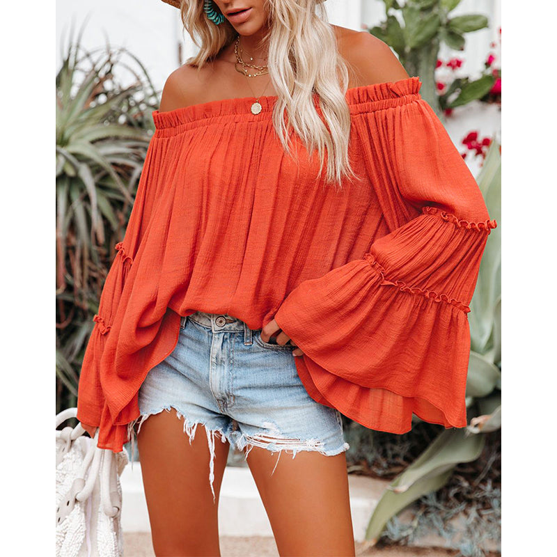 Orange Off-Shoulder Bell Sleeves Bardot Top