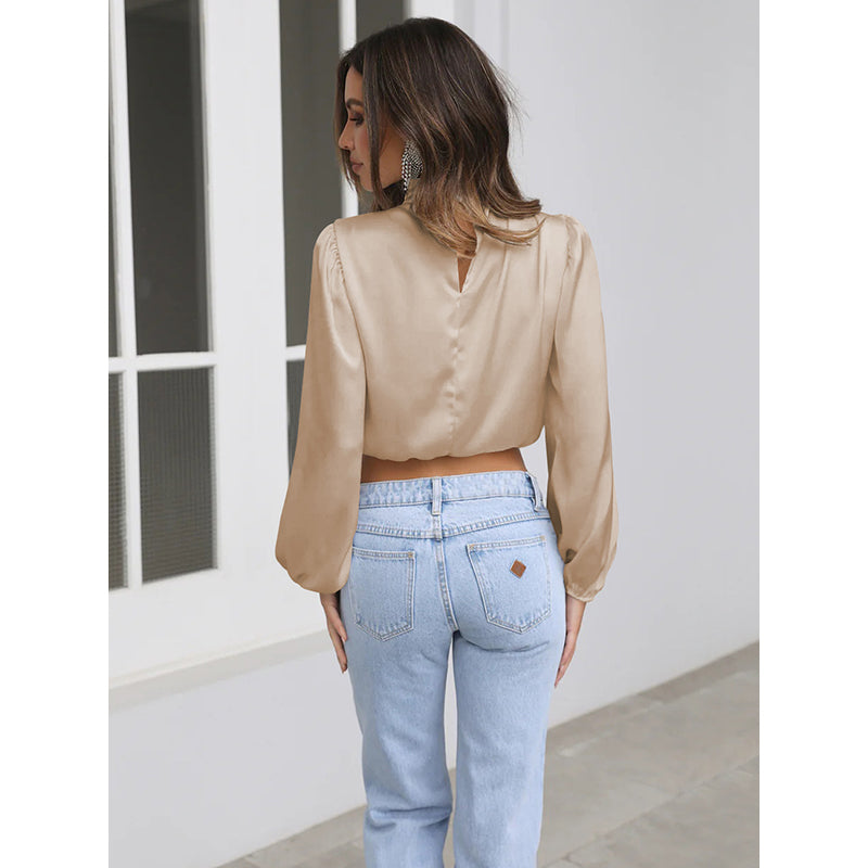 High Neck Puff Sleeves Top