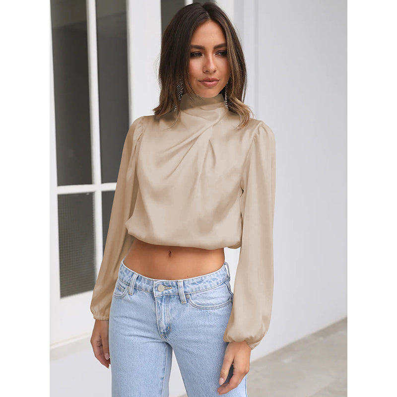 High Neck Puff Sleeves Top