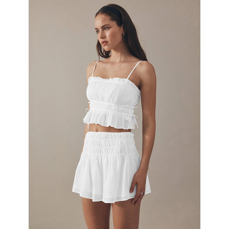White Empire Tie up Style Crop Top