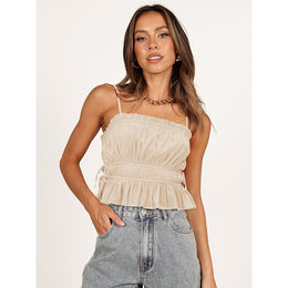 Beige Empire Tie up Style Crop Top