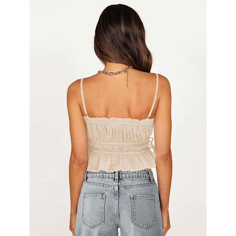 Beige Empire Tie up Style Crop Top