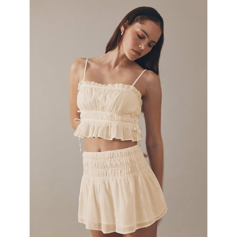 Beige Empire Tie up Style Crop Top