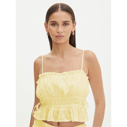 Yellow Square Neck Cinched Waist Crop Top