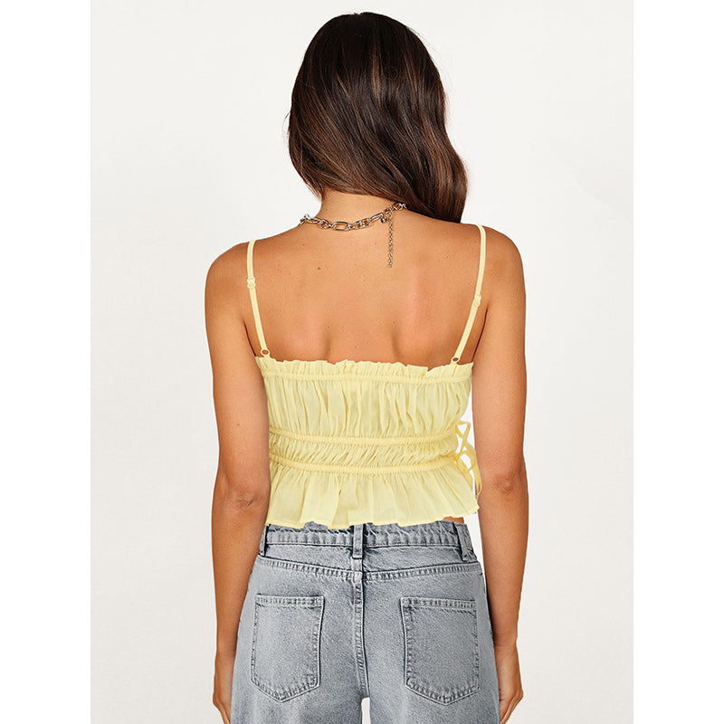 Yellow Square Neck Cinched Waist Crop Top