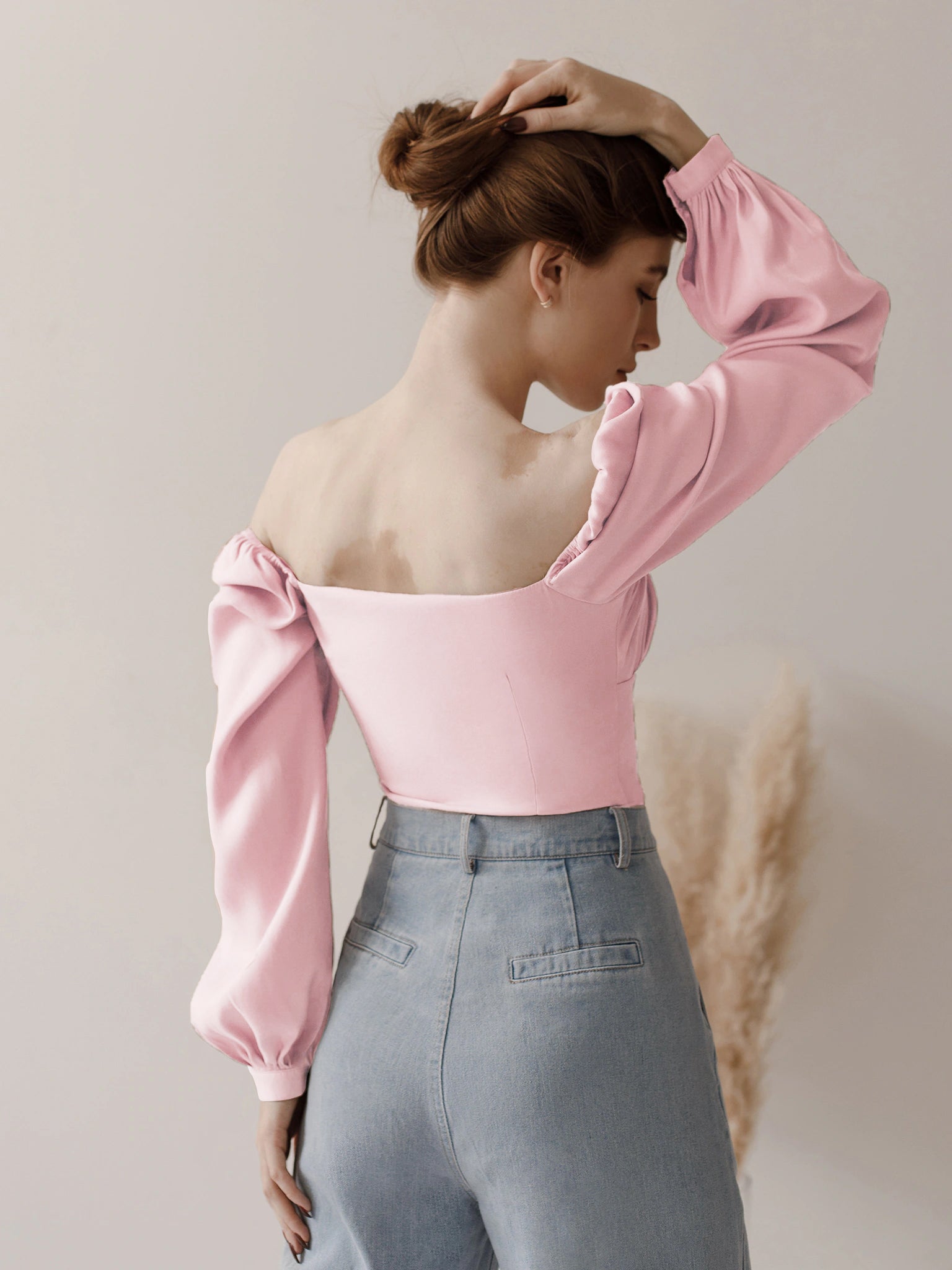 Women Pink Solid Bardot Crop Top