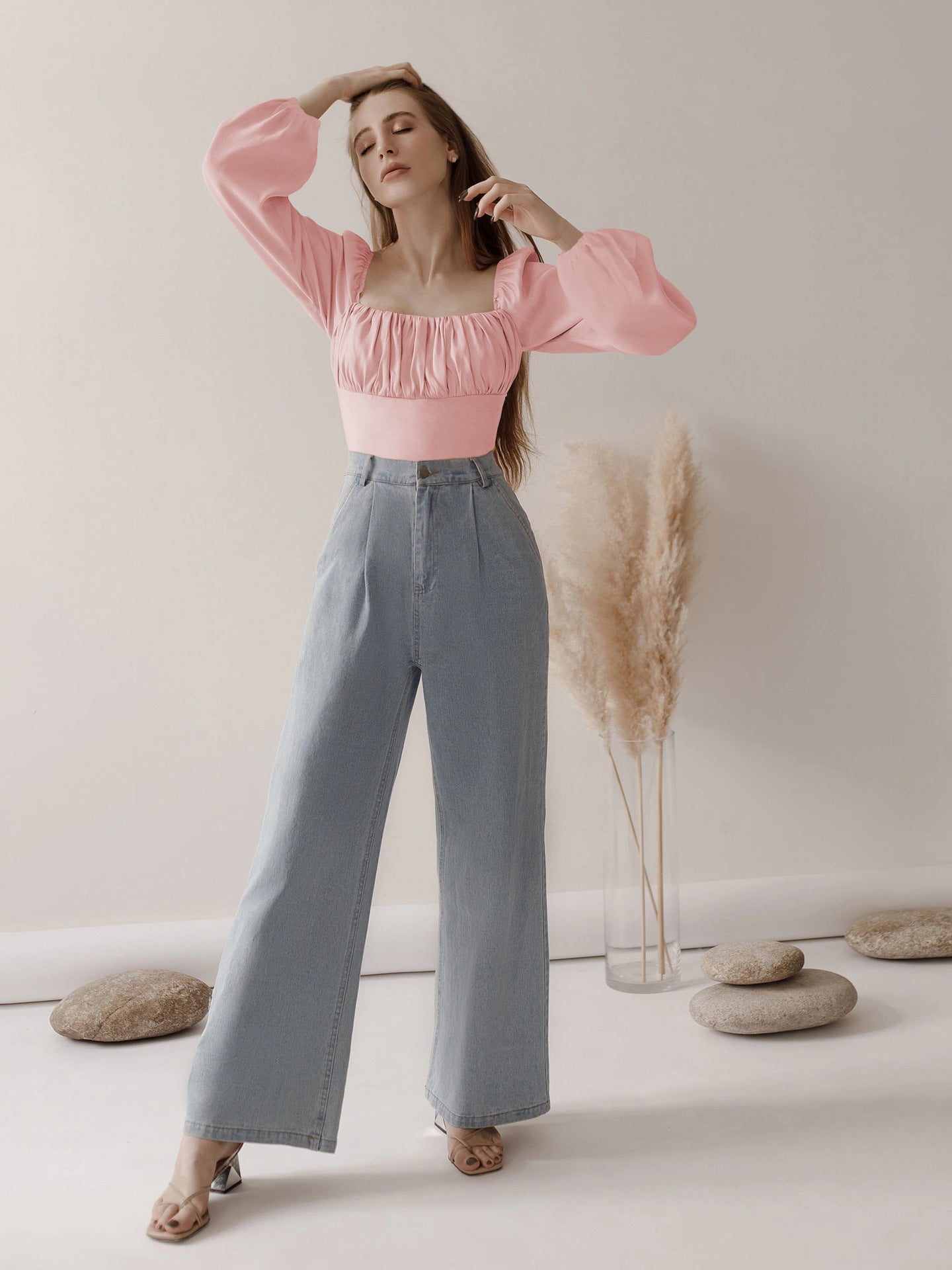 Women Pink Solid Bardot Crop Top